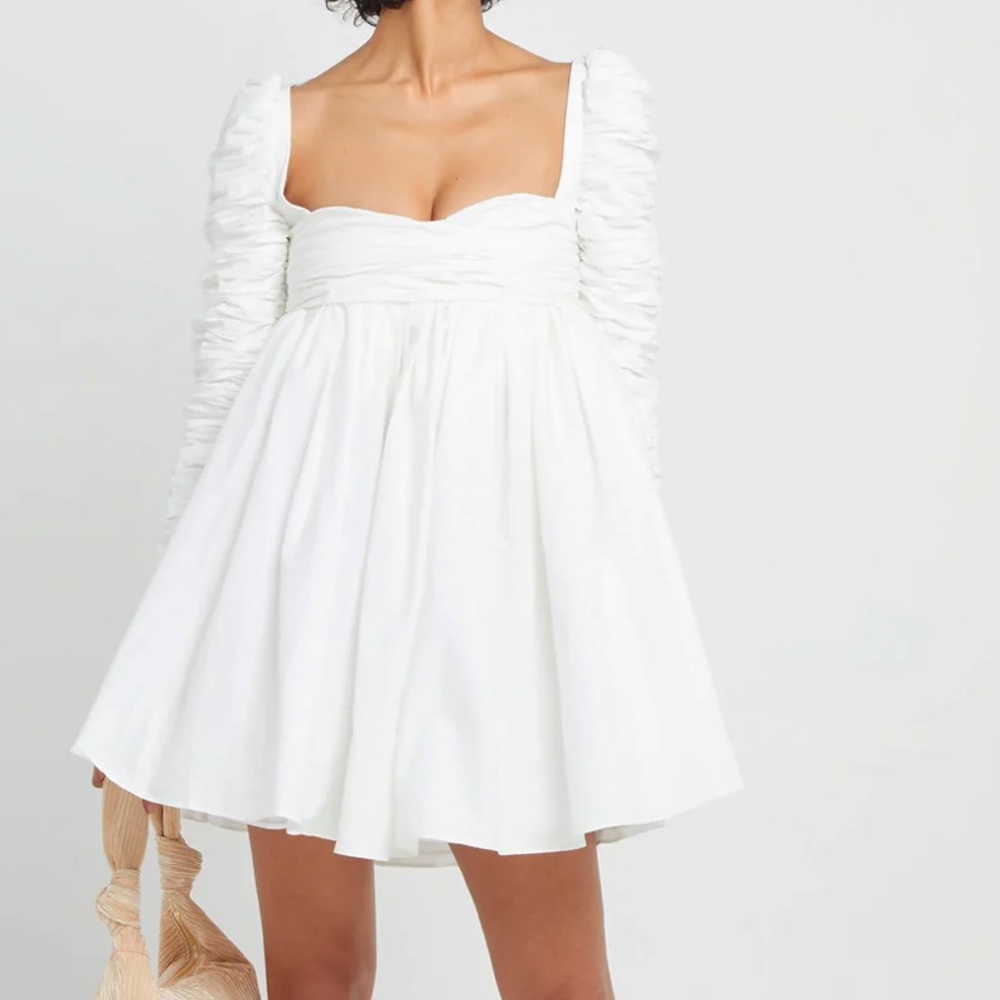 Structured Long-Sleeve White Dress